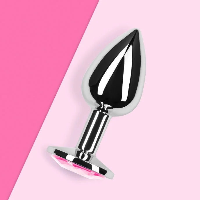 BUTT PLUG METALNI, 7 CM SA ROZE KRISTALOM
